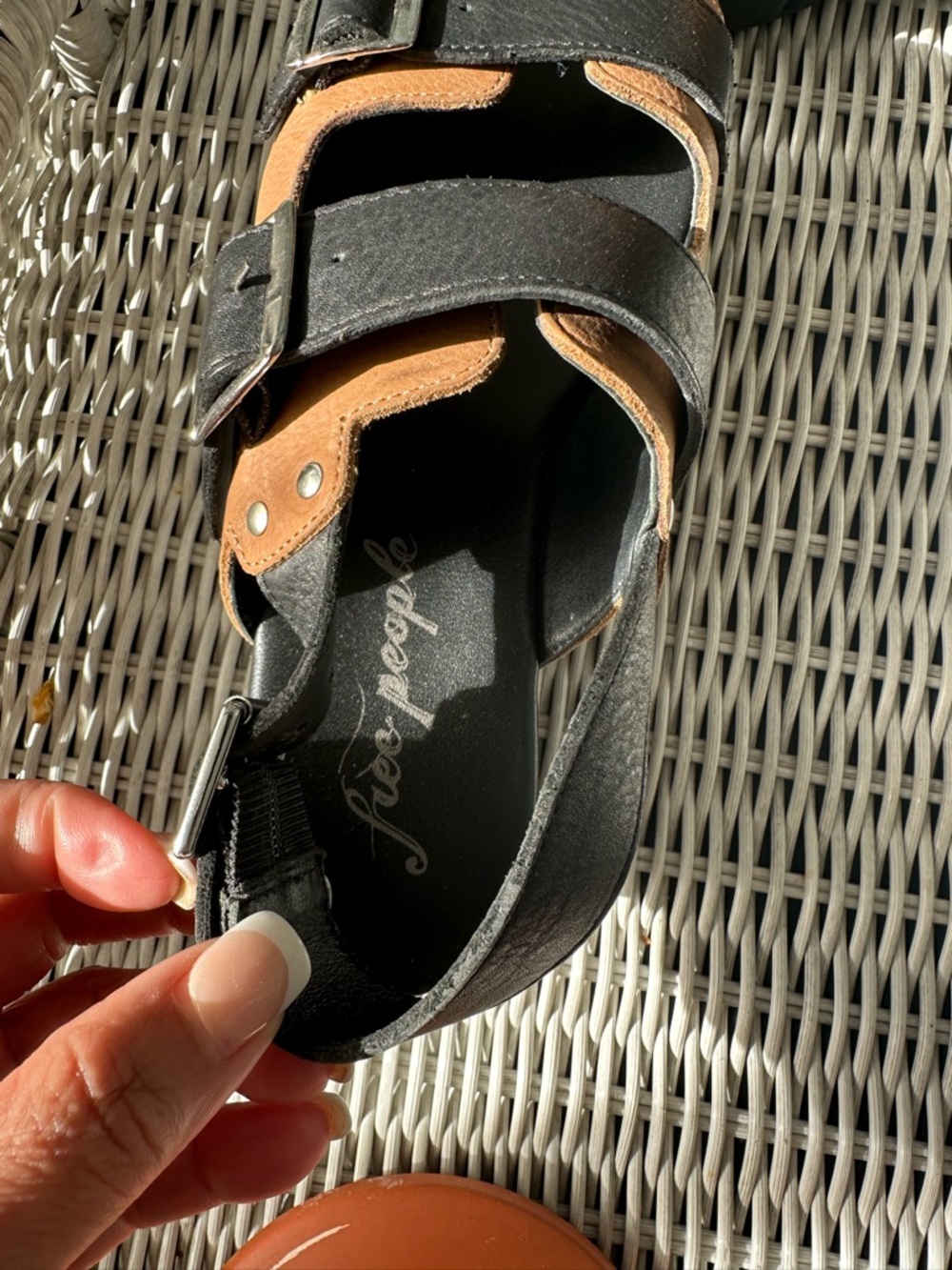 Free People Two-Tone Black and Tan Platform Buckle Sandals - Picture 4 of 4